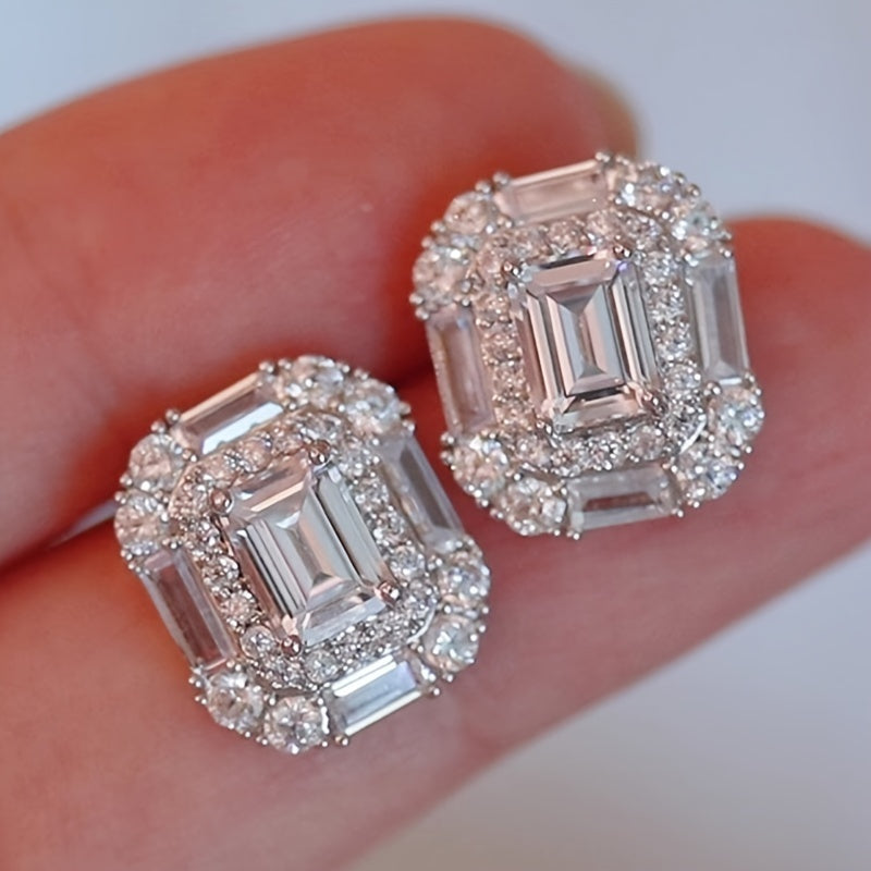 Rectangular Zirconia Earrings for Brides and Special Occasions