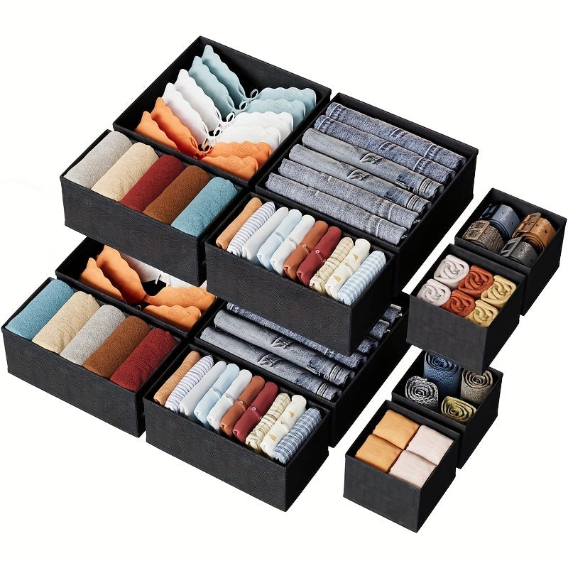12pcs Foldable Deep Fabric Drawer Organizer with Zipper Beige for Socks Bras Towels