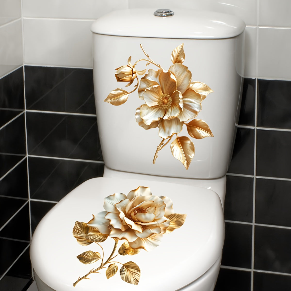 Pegatinas de flor dorada para superficies de cerámica, decoración de baño, fáciles de aplicar