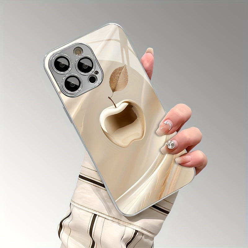 Golden Crystal Apple Pattern Glass Phone Case with Lens Protection for iPhone Models