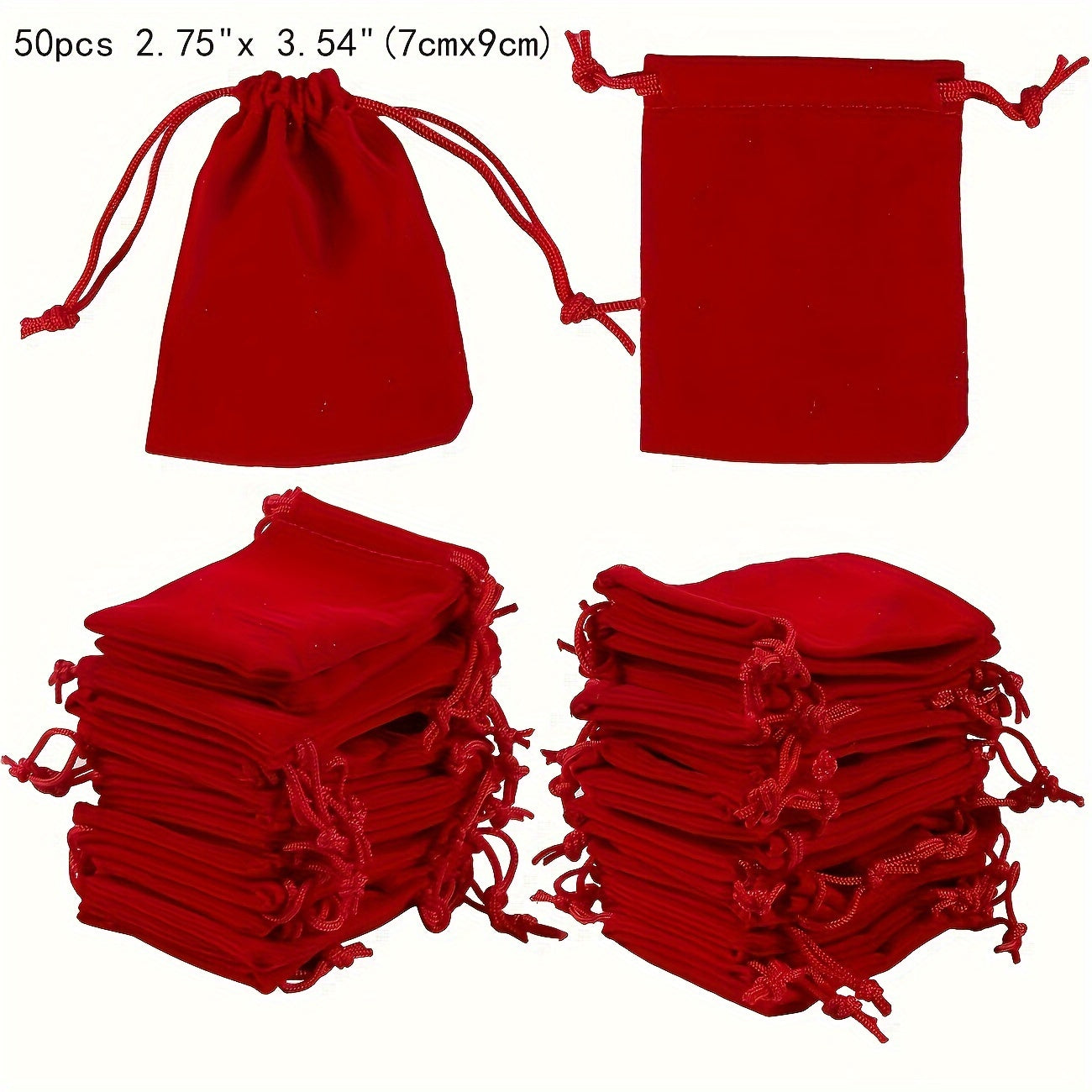 50pcs Red Velvet Drawstring Bags for Wedding Favors Party Gifts Nylon Durable 6.99x8.99cm 8.99x11.99cm
