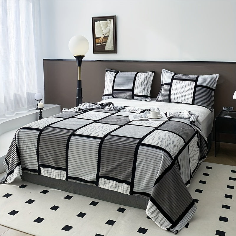 Manta de terciopelo impresa geométrica para cama, sofá, camping, aire acondicionado, todas las estaciones