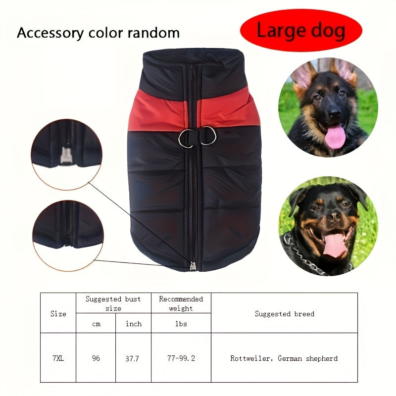 Windproof Winter Dog Jacket for Medium Breeds Polyester Zippered Warm Outdoor Apparel