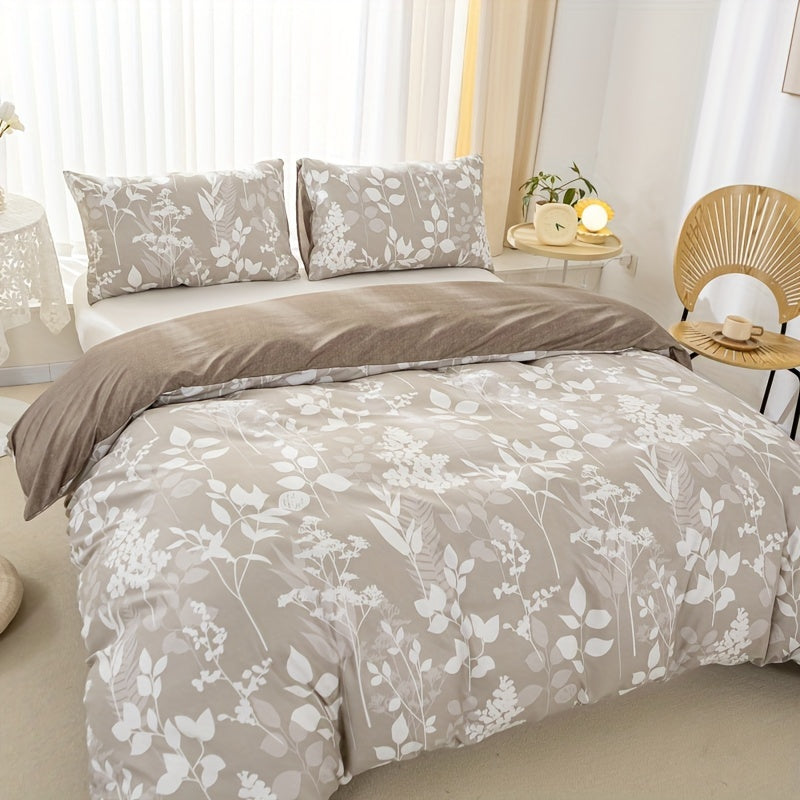 Duvet Cover Set with Retro Floral Print 3 Pieces Soft Breathable Bedding for Bedroom