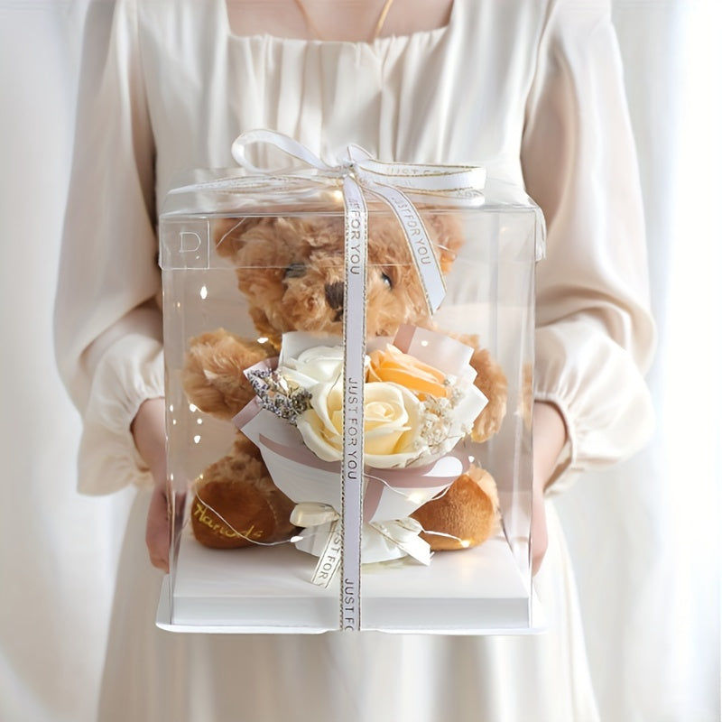 Подарочная коробка ко Дню святого Валентина с милым букетом из мыла-ведмедя, медведь с цветком, держит цветок, для Рождества, дней рождения, Дня медсестры, Дня учителя