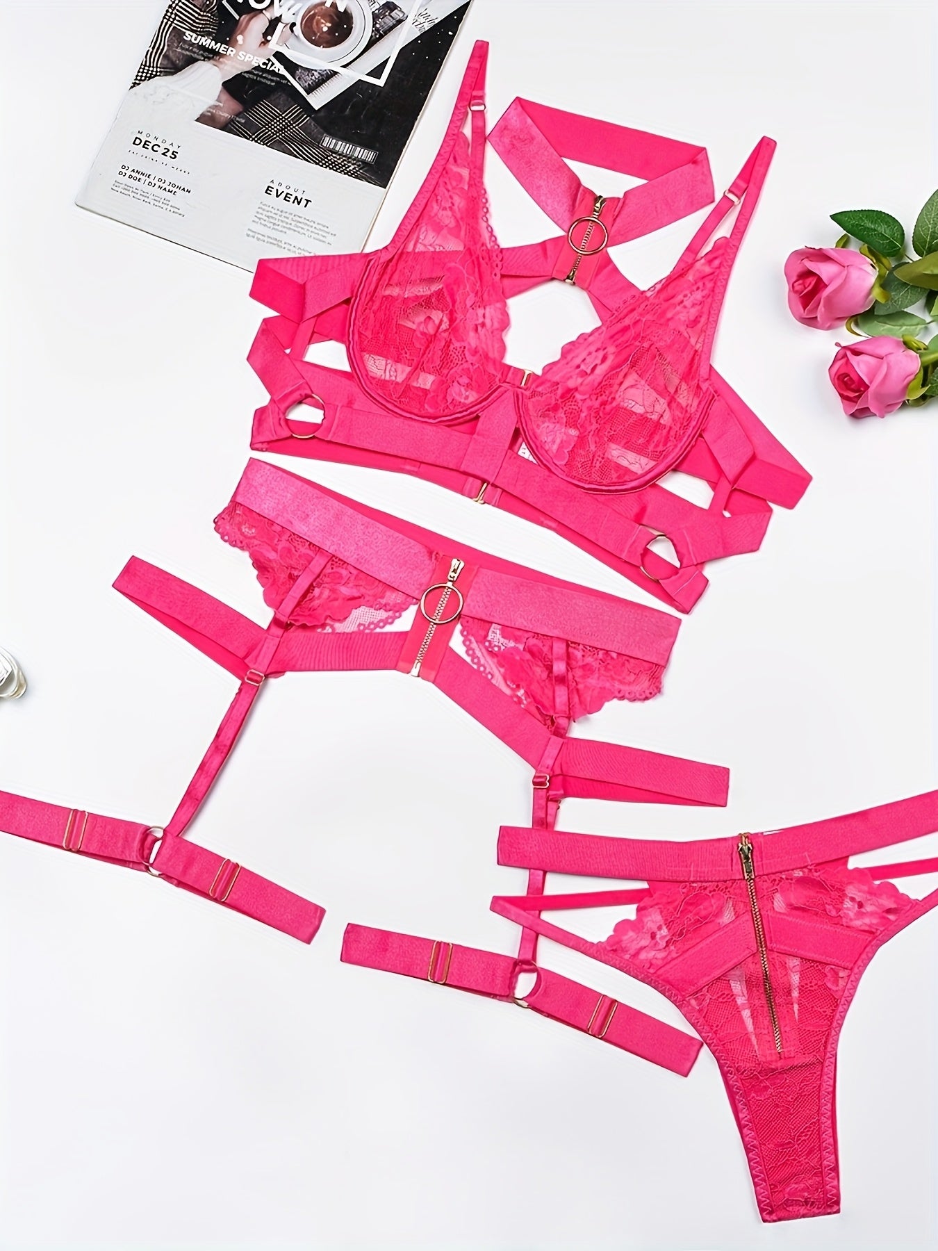 Women's Lace Lingerie Set with Neck Strap and Intricate Details