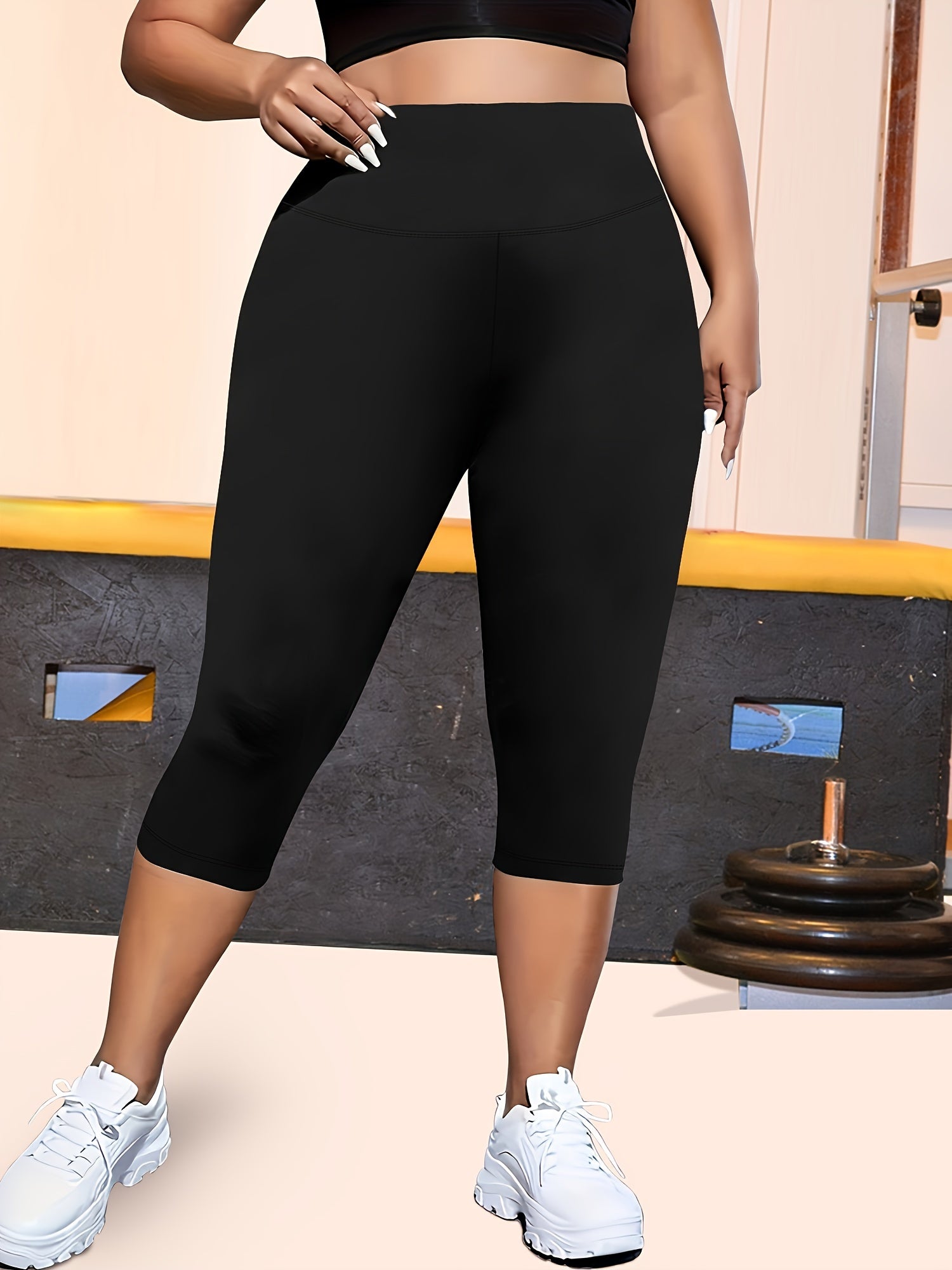 Plus Size High-Waisted Leopard Print Capri Pants Stretchy Casual Skinny Jeans