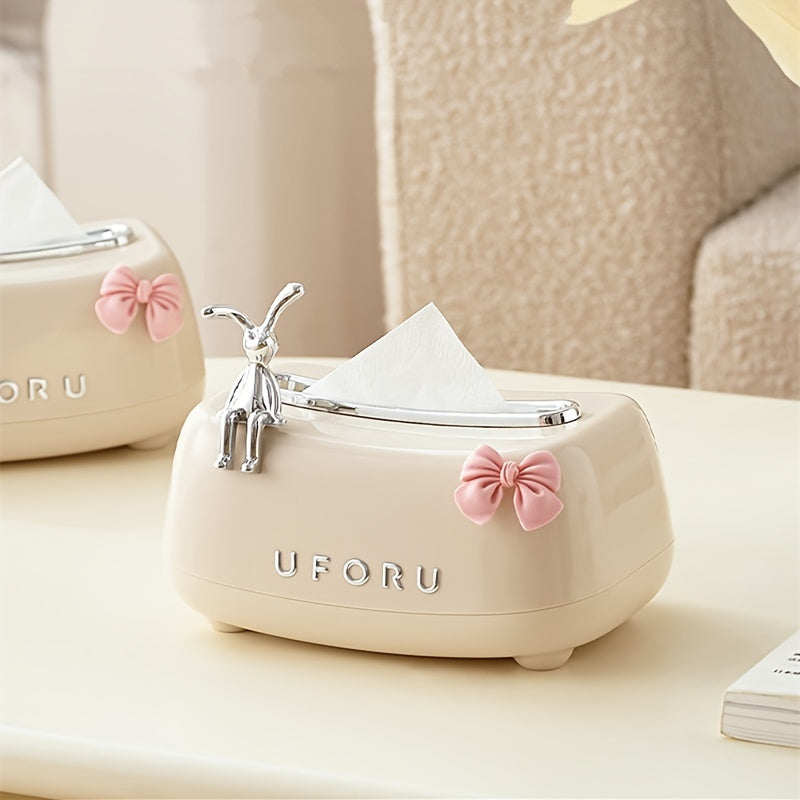 Hojatxona, yashash xonasi yoki yotoqxona uchun quyon dizaynli to'qima qutisi qopqog'i - yoqimli va amaliy uy bezak aksessuari.