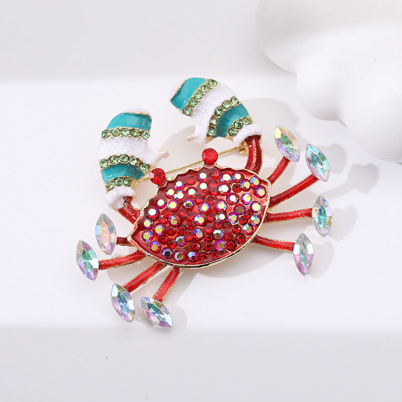 Elegant Rhinestone Crab Brooch Pin with Red and Multicolor Gems for Suit Jackets and Gifts
