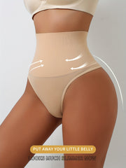 High-Waisted Geometric Knit Shapewear Thong for Women Tummy Tuck Butt Lift Black Skin Tone