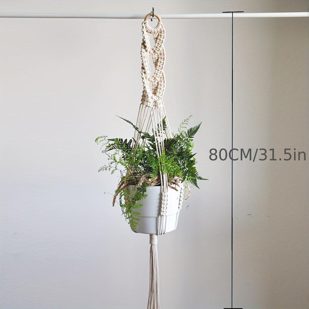 Soporte para plantas de macramé blanco bohemio para macetas y cuencos de interior