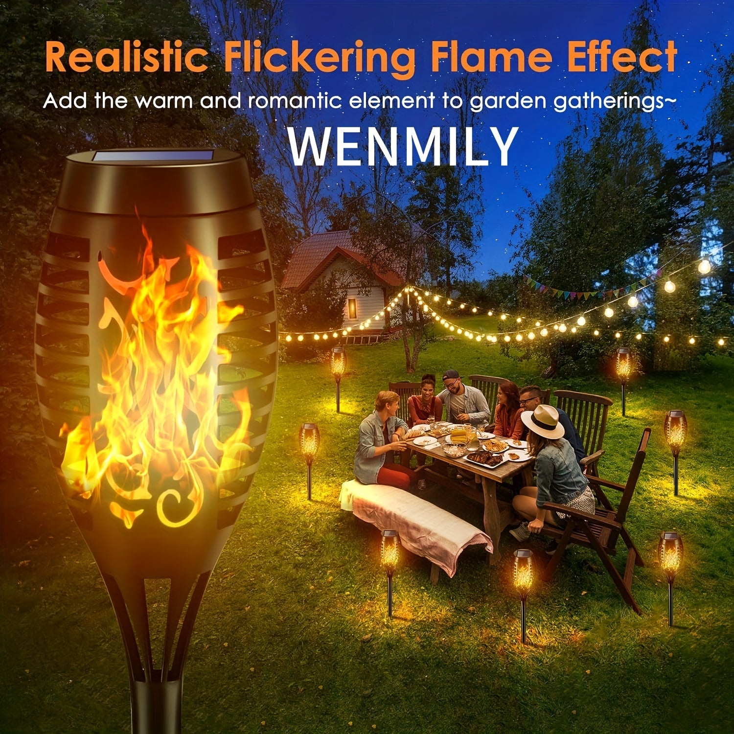 Outdoor Solar Flame Torch Lights 8-Pack Flickering Garden Pathway Lawn Decor