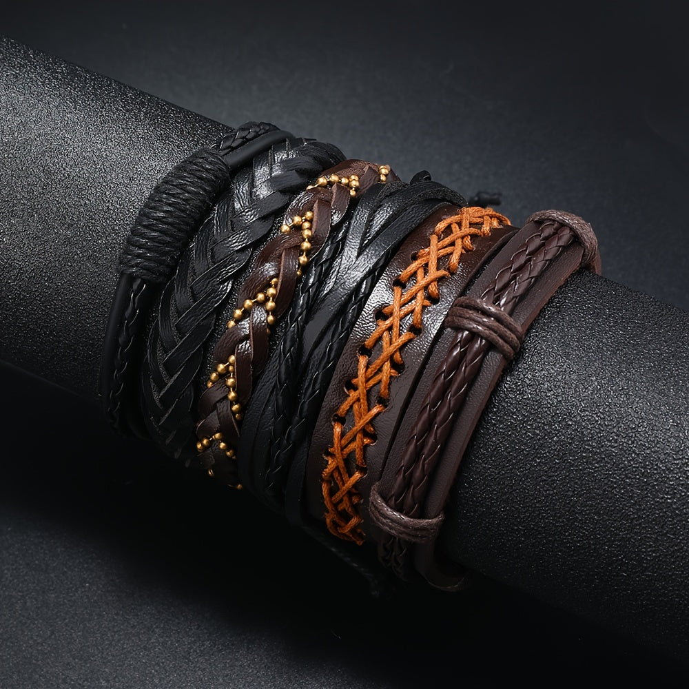 Set of 36 Men's Handwoven Multi-Layer Pu Leather Bracelets Adjustable Unisex