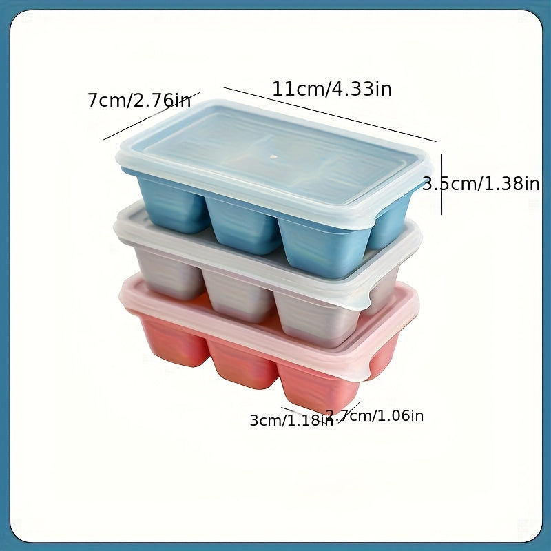 3Pcs Ice Cube Trays with Lids Food-Grade PP Plastic Stackable Leak-Proof Color-Coded