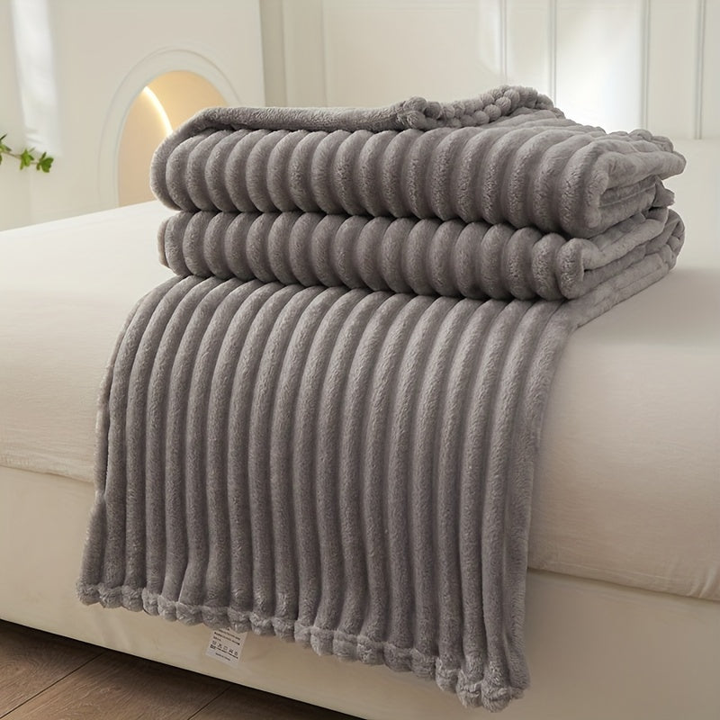 Large Plush Blanket with Thick Stripes for Cozy Comfort
