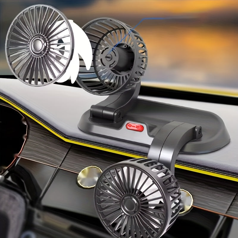 Universal Dual-Head Car Fan with Rotatable Design and 2-Speed Control
