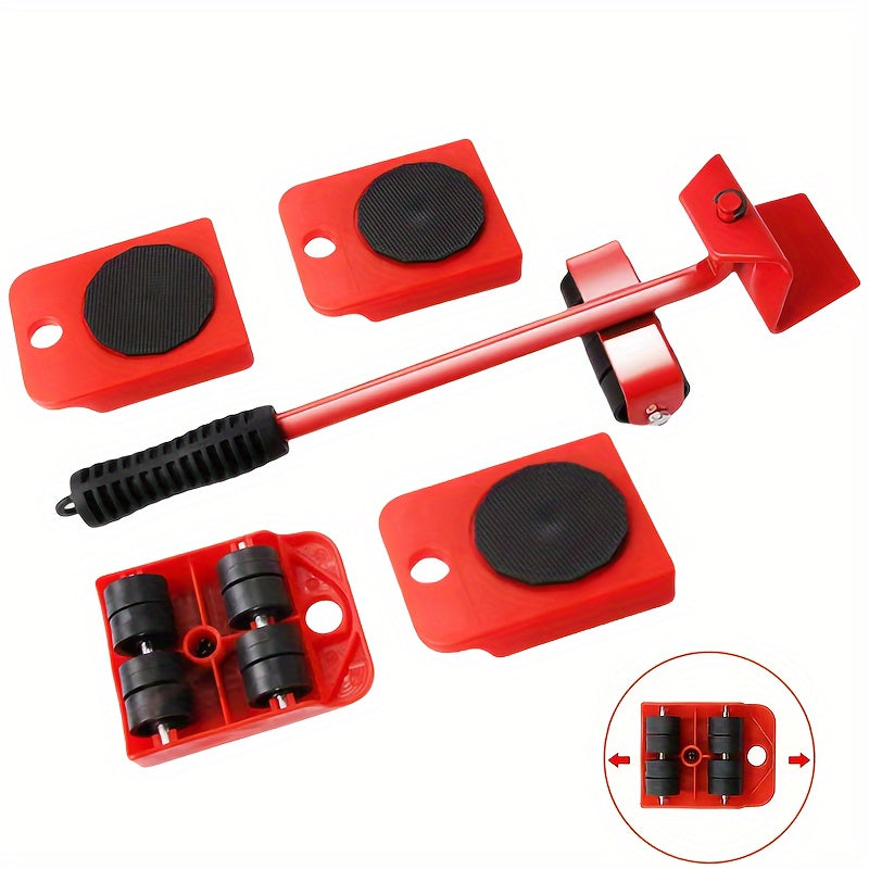 Set of 5 Heavy-Duty Furniture Lifters with Metal Moving Rollers and Rotating Pads