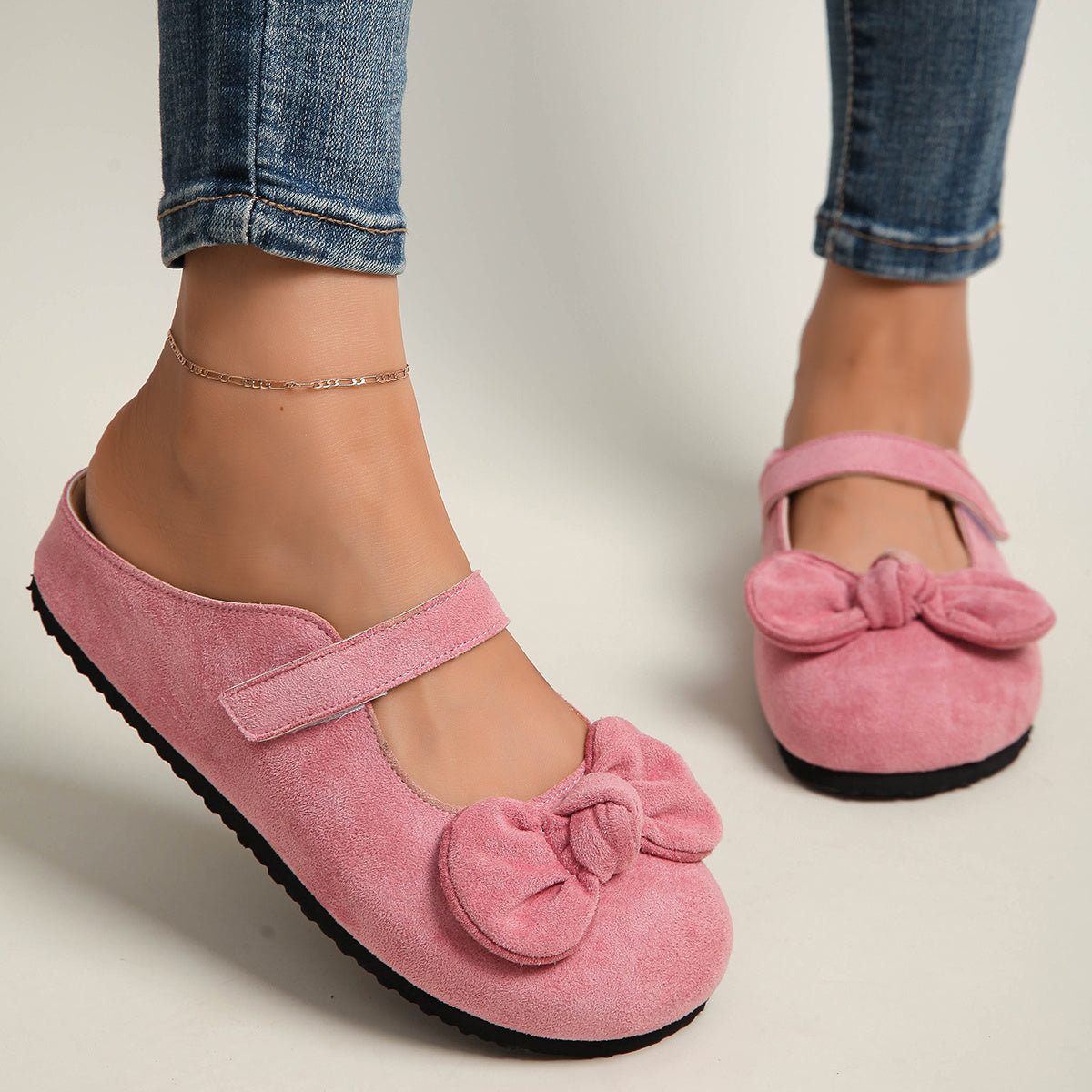 Women's Slip-On Mules with Cushioned EVA Soles and Bow - All-Season Casual Shoes