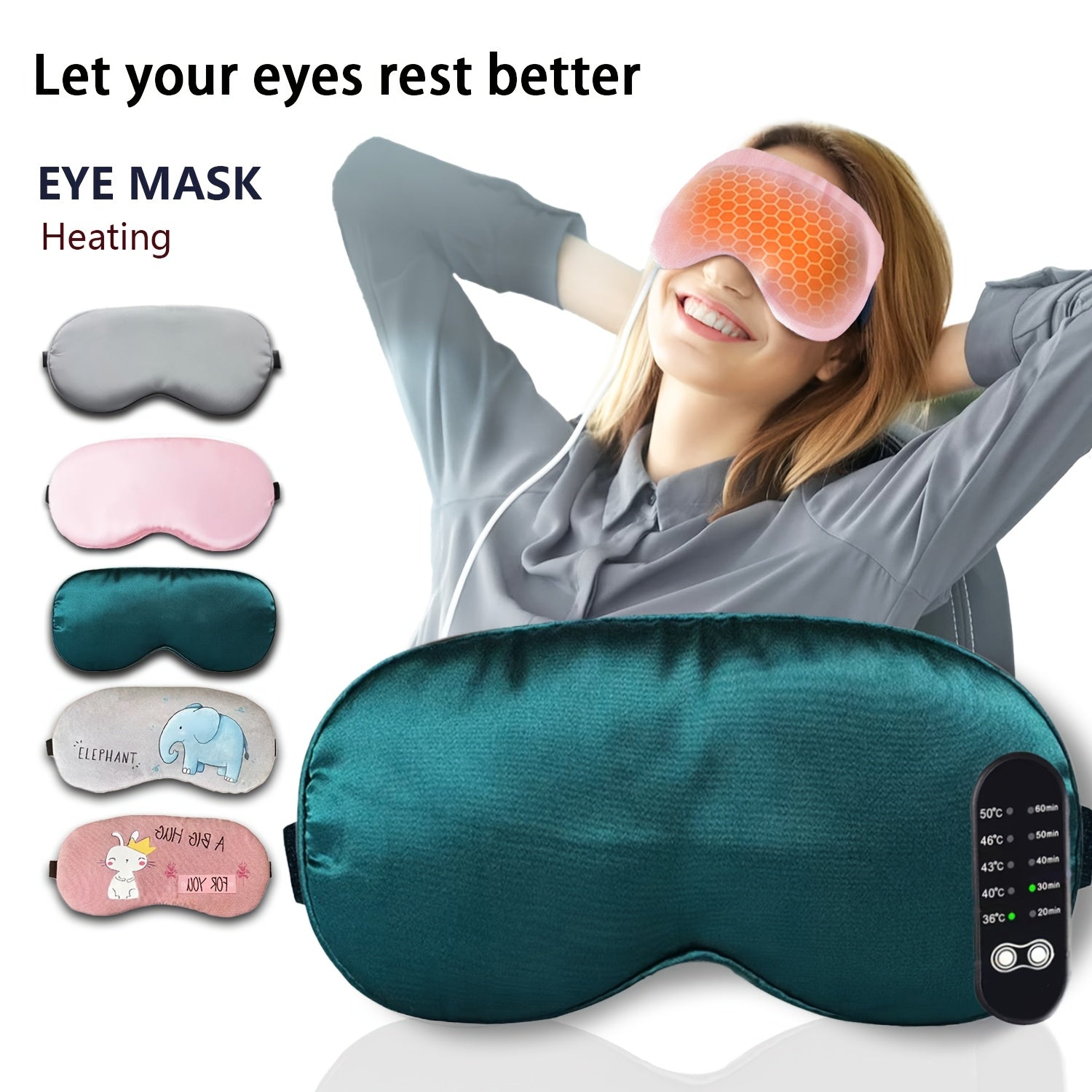 USB Heated Eye Mask with Adjustable Temperature, Includes Ear Plugs and Scented Bag