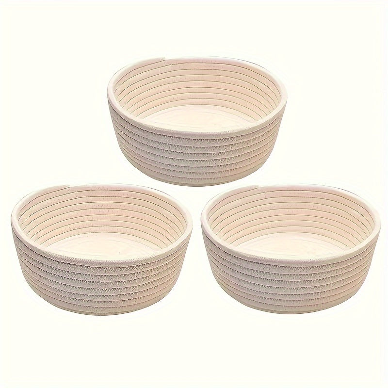 3 ta qo'l bilan to'qilgan paxta ipidan tayyorlangan saqlash savatlari to'plami, kosmetikalar, kalitlar va boshqa narsalarni zamonaviy uy tartibga solish uchun. Qahva stoli va ish stoli bezatish uchun ideal.