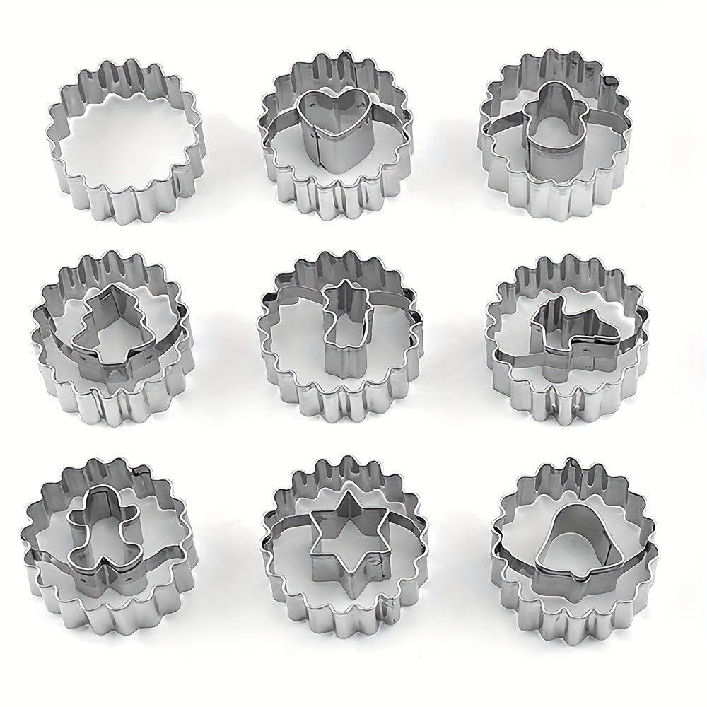 Set of 9 Stainless Steel Cookie Cutters with Jam Sandwich Molds for Christmas Holiday