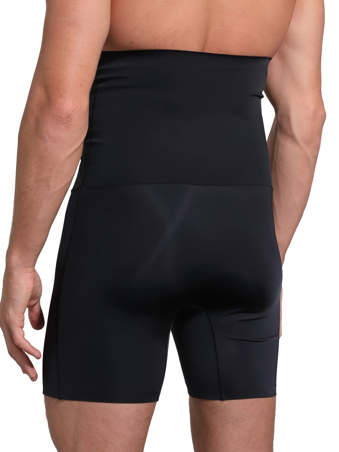 Erkaklar uchun yuqori belni siqadigan shapewear shortlari, naylon va elastandan tayyorlangan. Mashinada yuvish mumkin, bir rangda va sport uslubida.