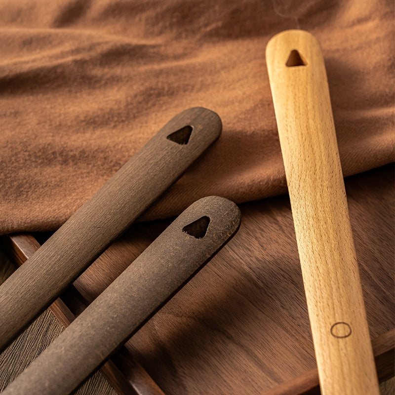 Unisex Solid Wood Shoe Horn with Long Handle for Elderly and Pregnant Women