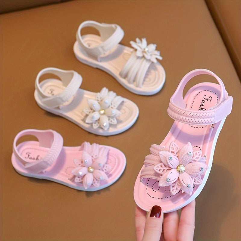 Girls' Floral Princess Sandals with Low Heel Lightweight Breathable Summer