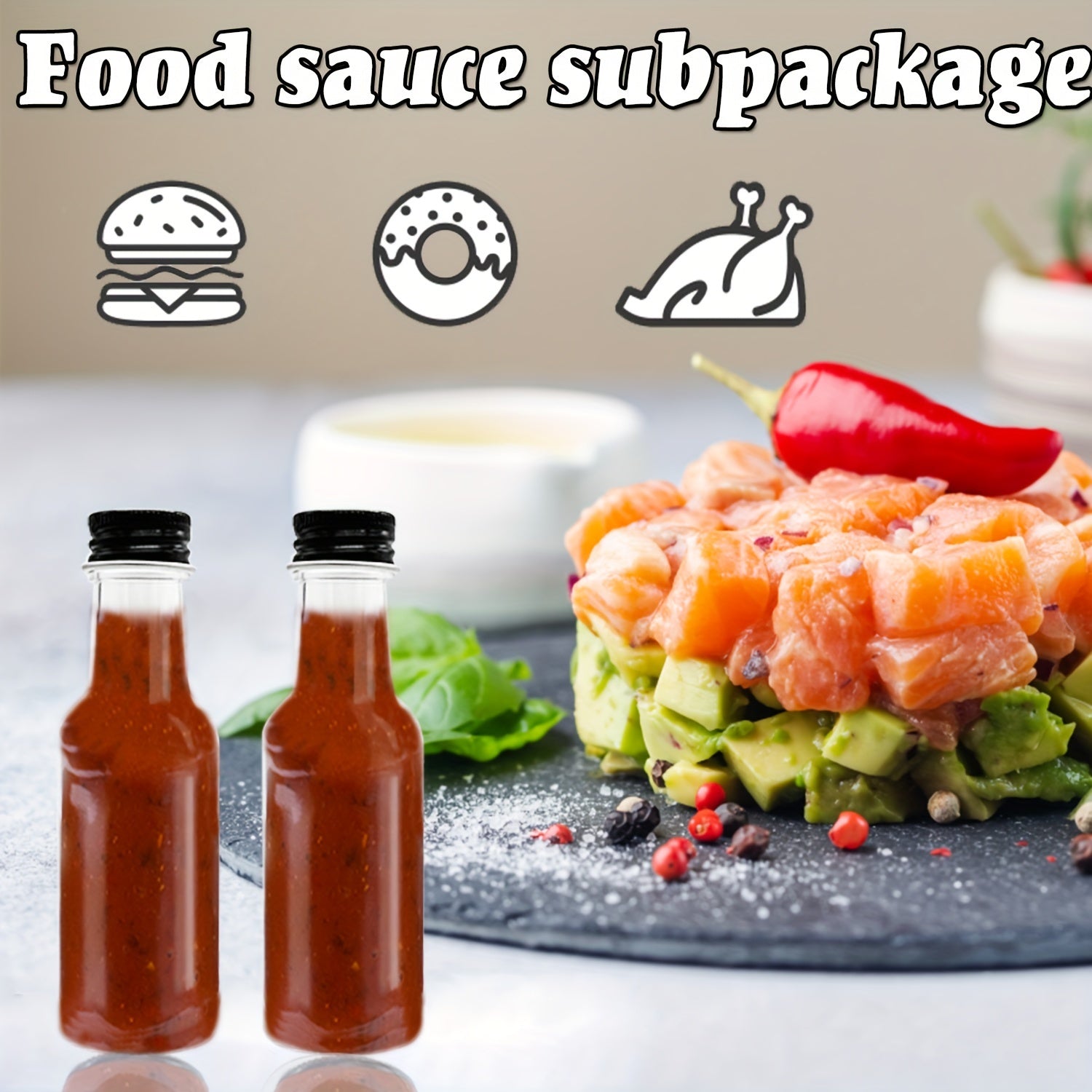 Pack de 30/50 botellas de plástico transparente en miniatura de 50 ml con tapas negras y embudos