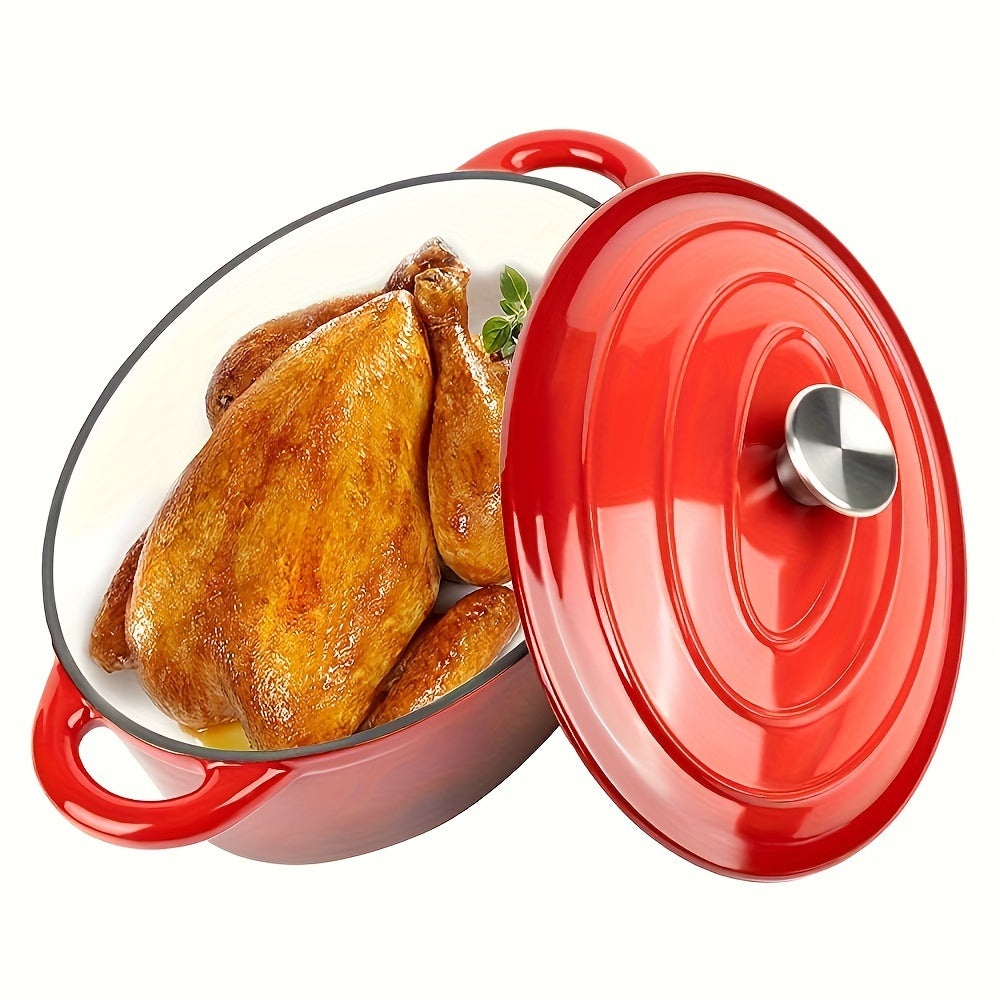 Enamel Oval Dutch Oven Cast Iron Nonstick Self-Basting Lid 4 Qt