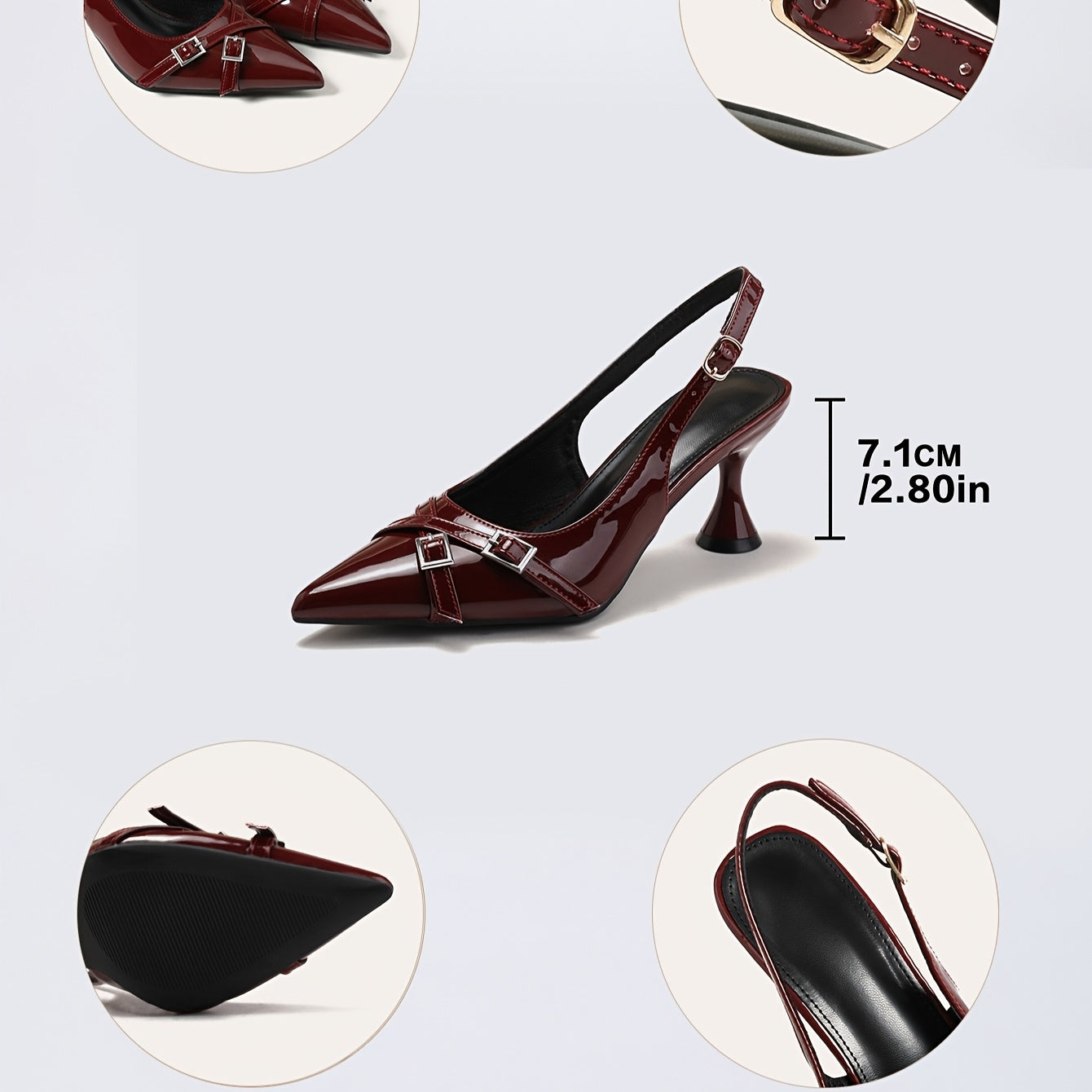 Women Wine Red Pointed Toe Heels Leather Kitten Heel for Events