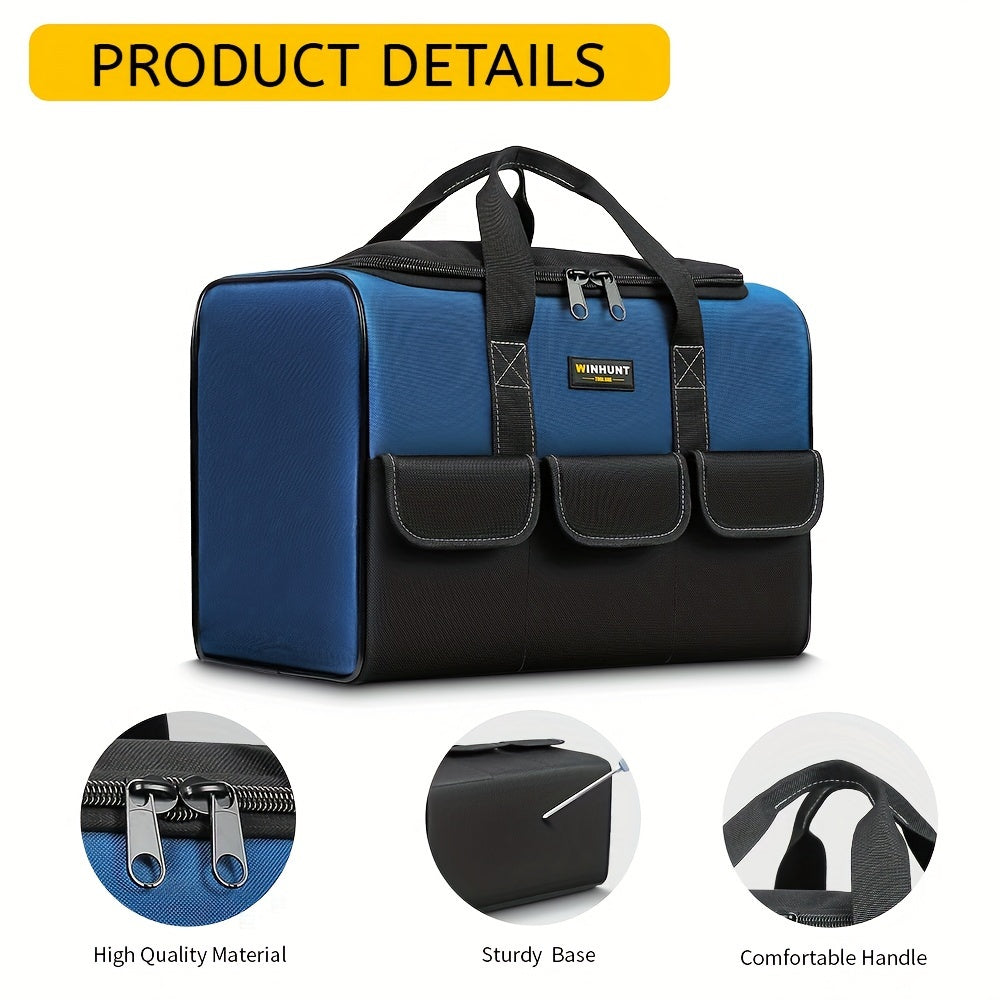 Men's Polyester Wide Mouth Tool Bag with Inside Pockets for Easy Storage and Organization