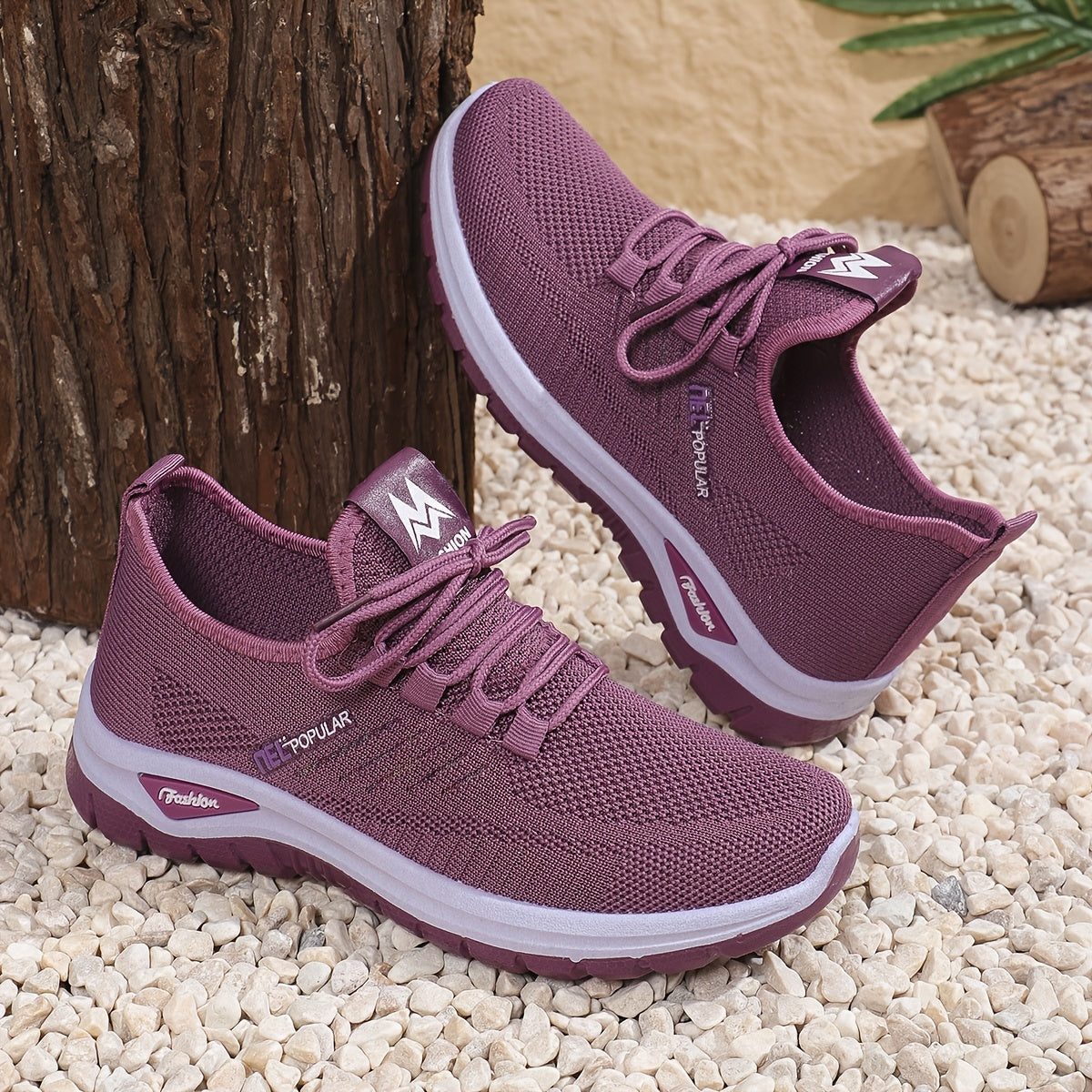 Zapatillas negras de punto en malla para mujer con cierre de cordón y suela de doble capa