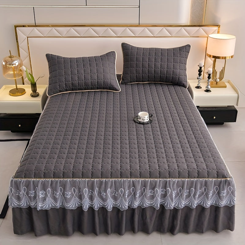 Luxury Bedding Set with Quilted Edge Bed Skirt Pillowcases Mattress Protector and Duvet Cover