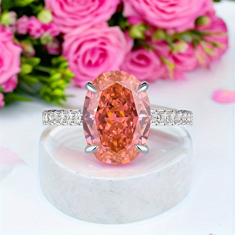 Pink Oval Cubic Zirconia Ring for Women 8x10mm Lotus Pink Jewelry