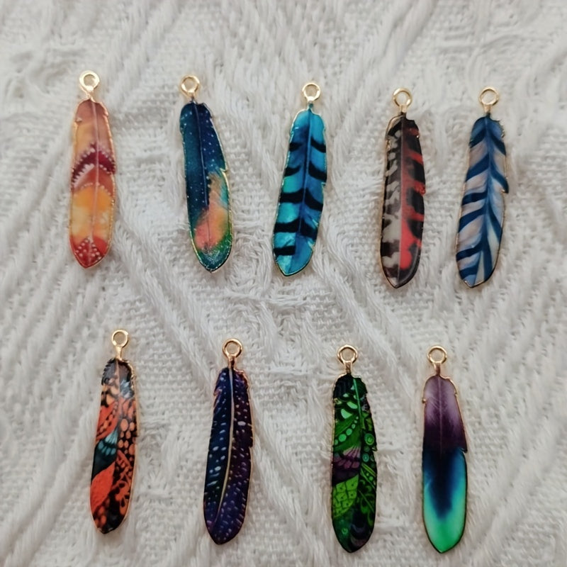Set of 10 Feather-Shaped Alloy Pendants for Jewelry Making Keychains Necklaces Earrings