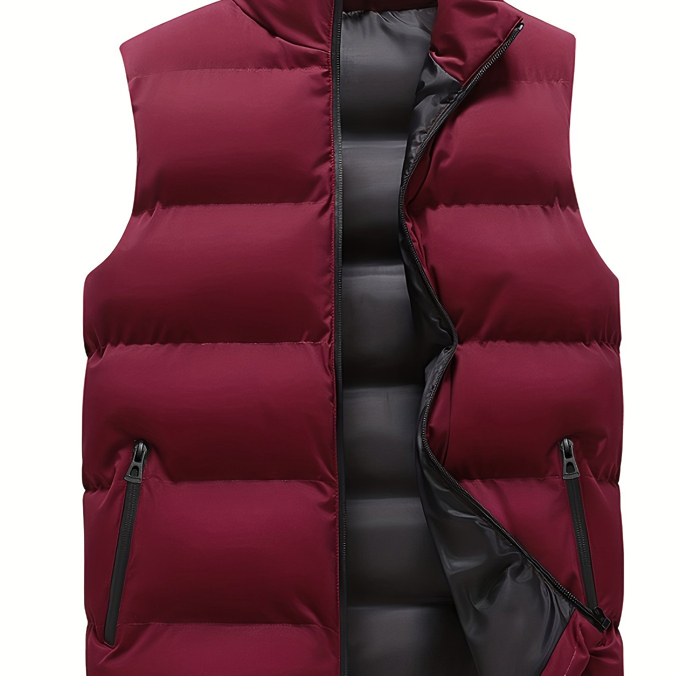 Men's Casual Stand Collar Woven Polyester Vest Spring Fall Loose Fit