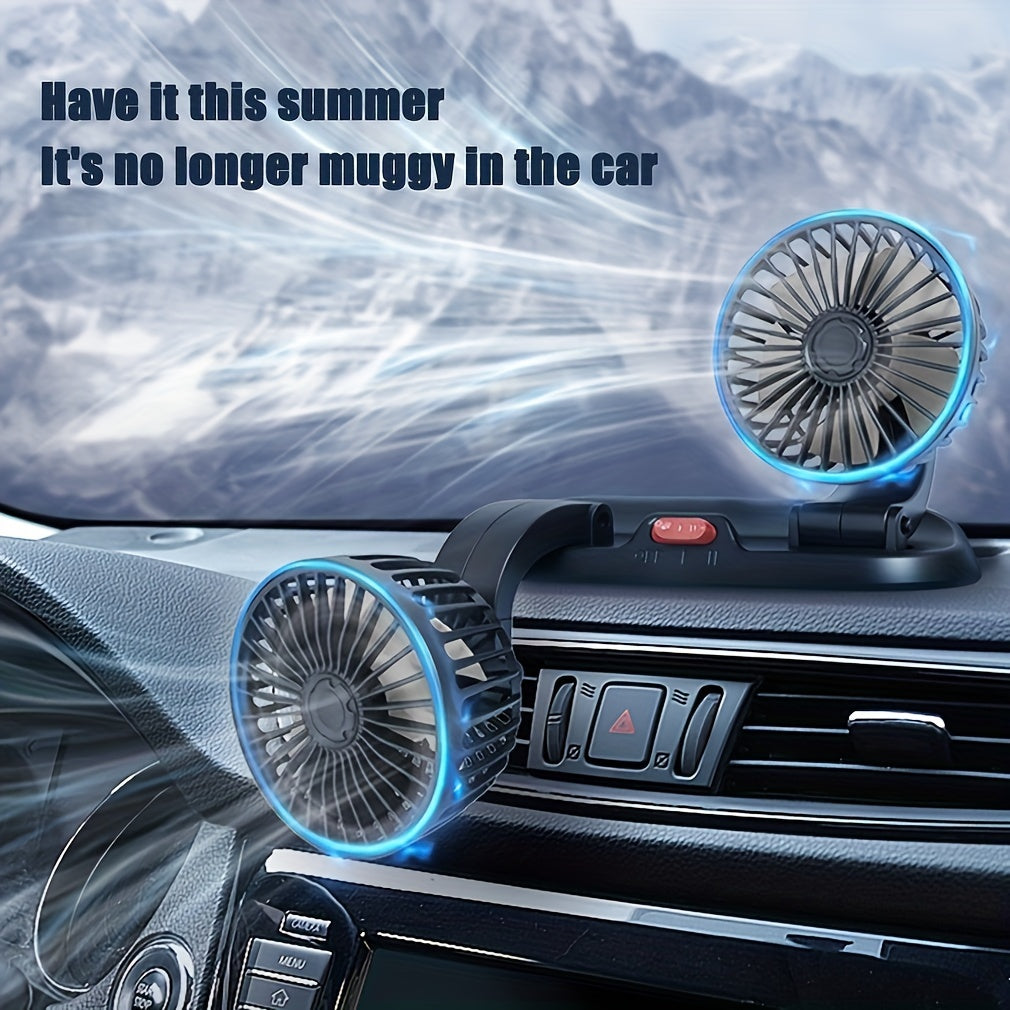 360° Rotatable Dual-Head Car Fan USB Powered Adjustable Wind Speed for Vehicle Ventilation