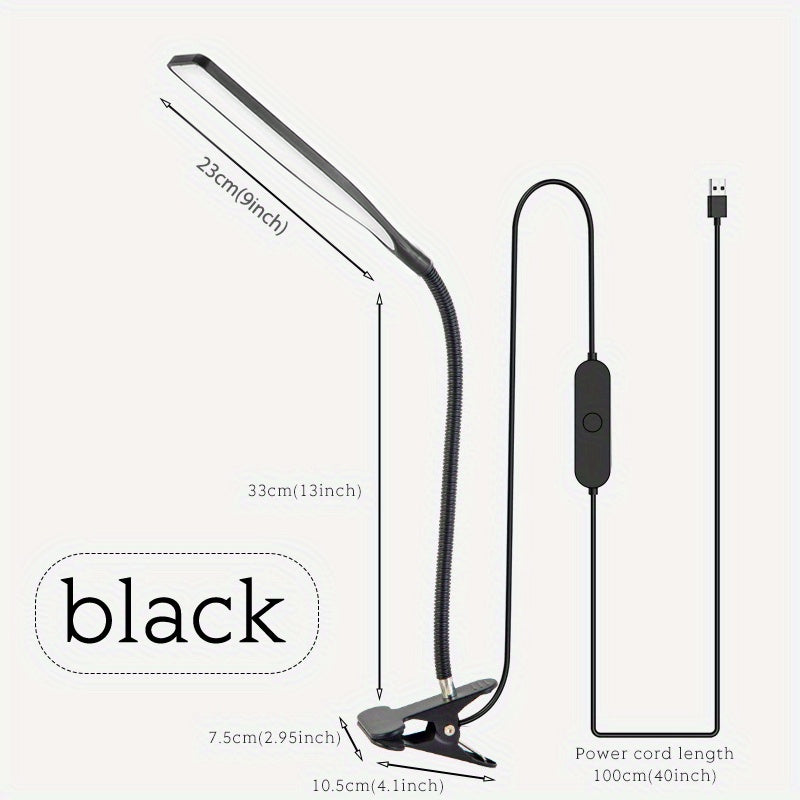 LED Swing Arm Desk Lamp with Clamp, Flexible Gooseneck, Eye-Caring Architect Light, USB Power, Switch, Black or White