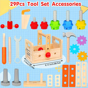 29-Piece Wooden Tool Set for Kids with Storage Box STEM Educational Toys for Ages 3-6
