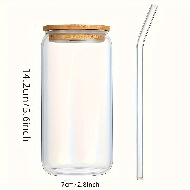 16 Oz Glass Cups with Bamboo Lids and Straws, Beer Can Shape, Drinkware