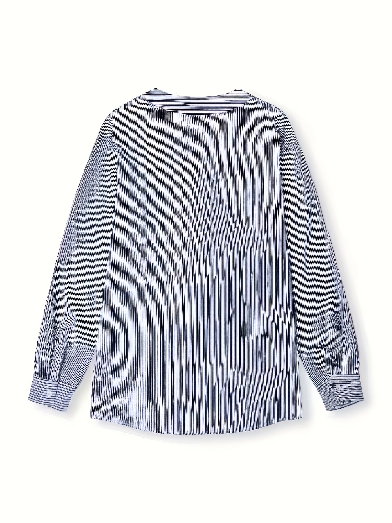 Plus Size Women's Casual Shirt with Cat and Bow Pocket Long Sleeve Striped Pullover