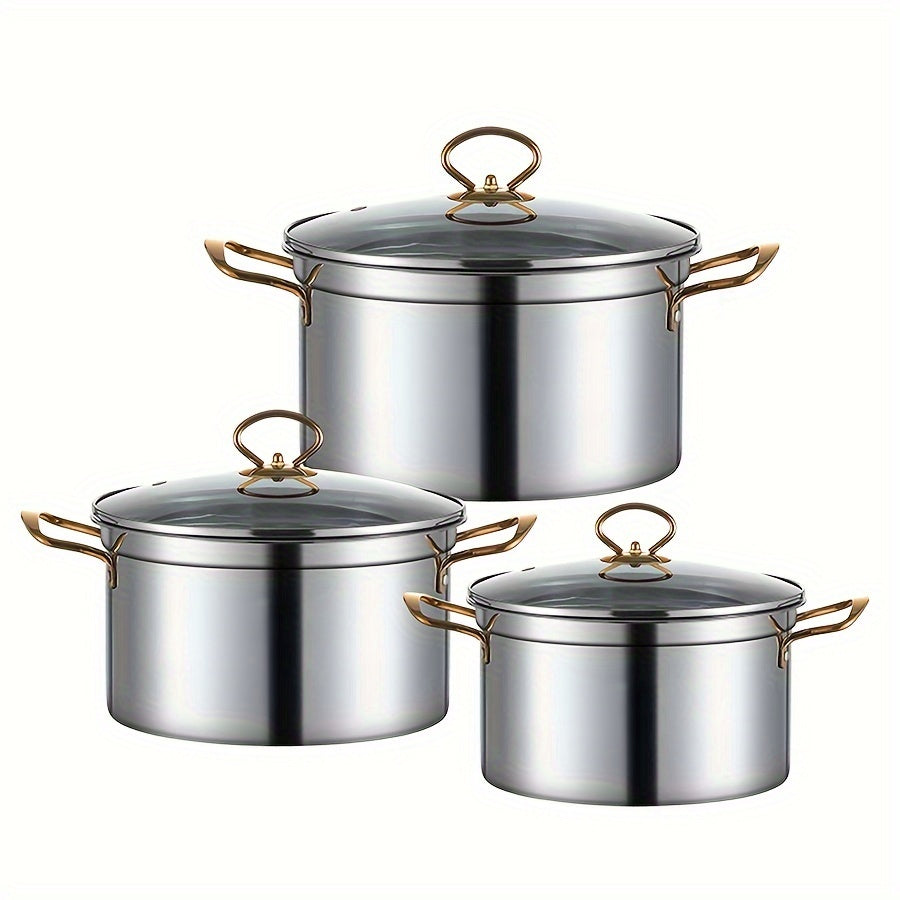 Stainless Steel Stockpot Set with Lids, Large Capacity, Suitable for All Stovetops