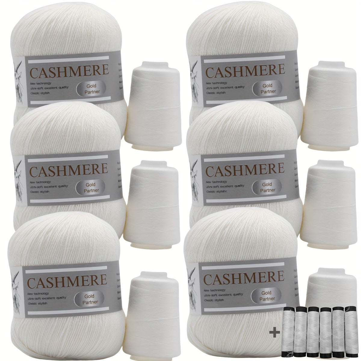 Luxurious Cashmere Yarn Set for Knitting and Crocheting Multicolored 6-Pair Bundle
