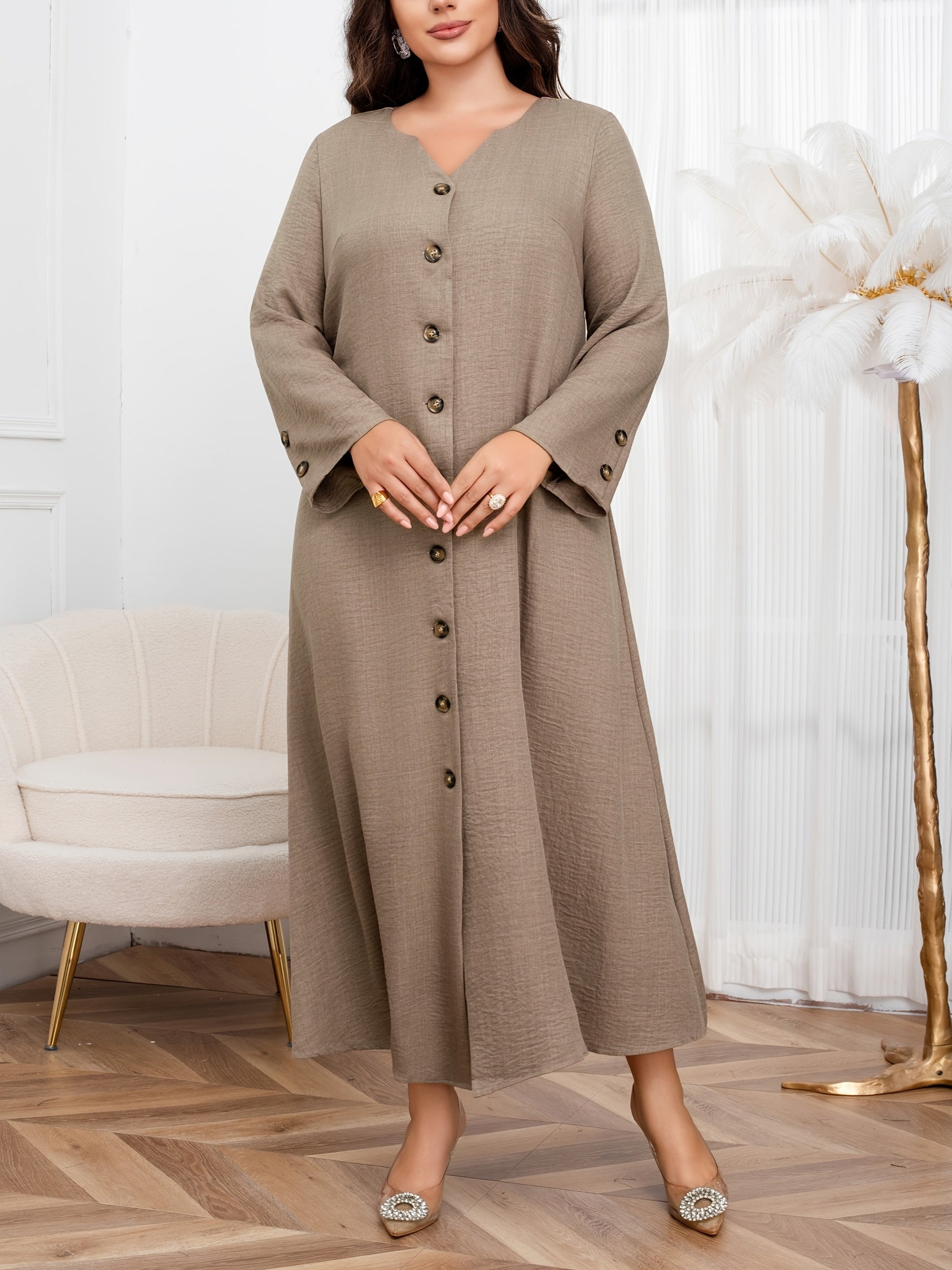 Plus Size Autumn Winter Loose Single-Breasted Dress Elegant Casual Clothing