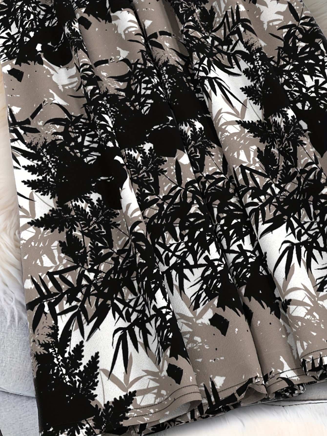 Plus Size Leaves Print Skirt Casual Elastic Waist Spring Summer Women's Clothing