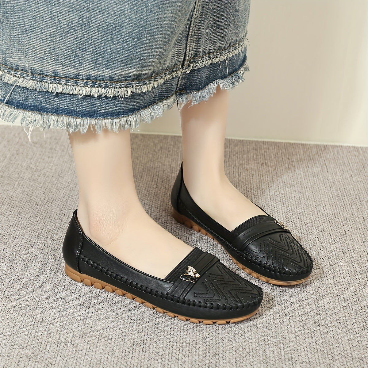 Women's Leather Slip-On Loafers with Non-Slip Sole and Soft Cover