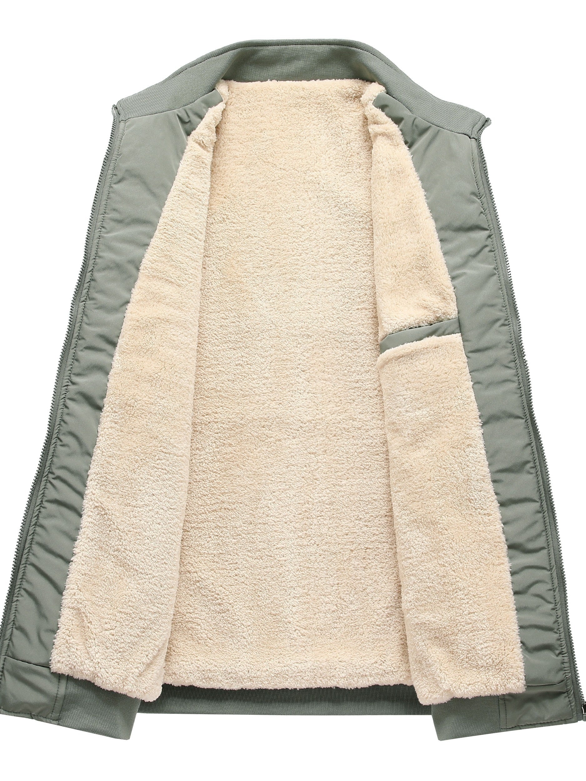 Men's Fleece Jacket Solid Band Collar Plus Size Casual Winter Warm Outerwear