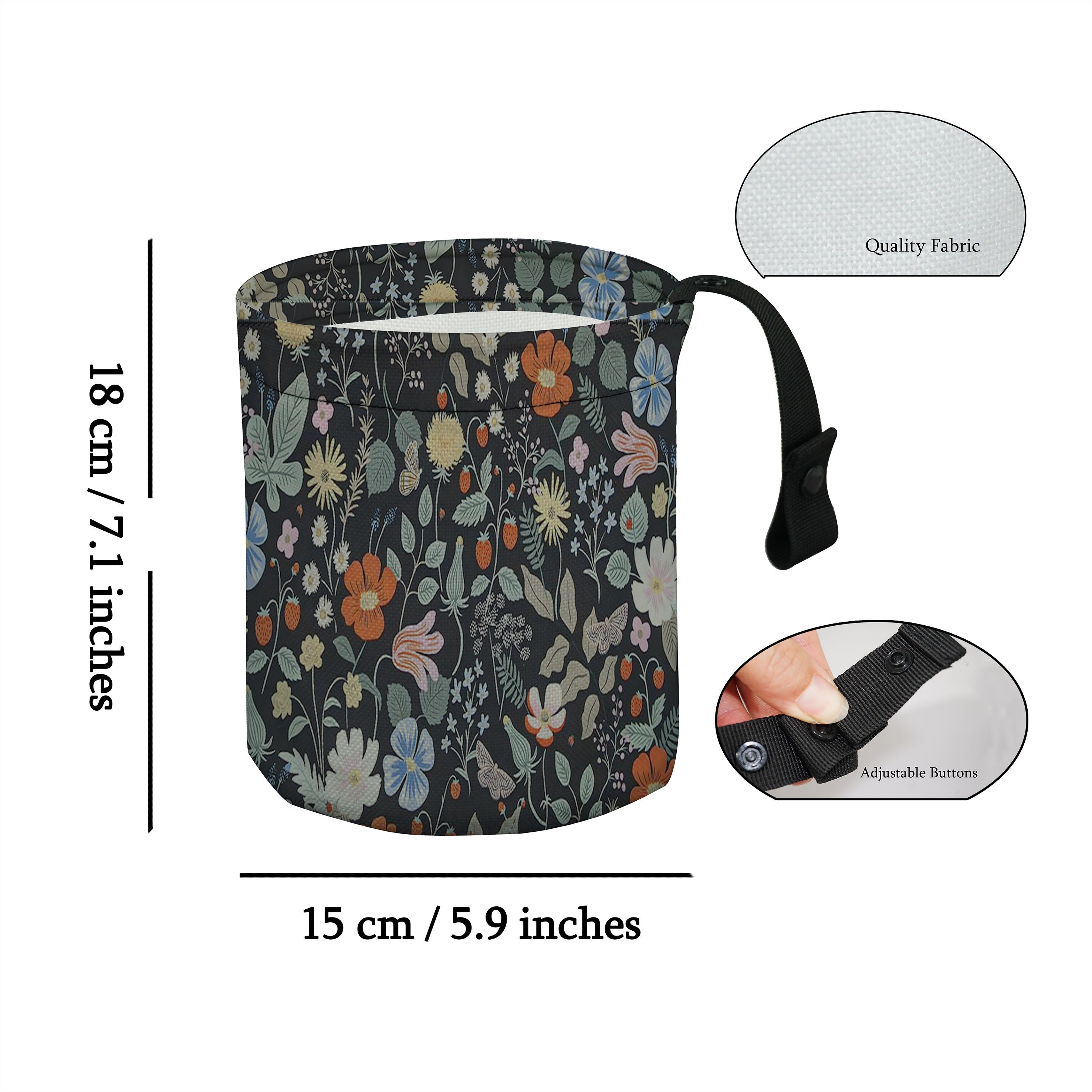 Floral and Strawberry Print Car Trash Can Hanging Garbage Bin for Car Kitchen Camping