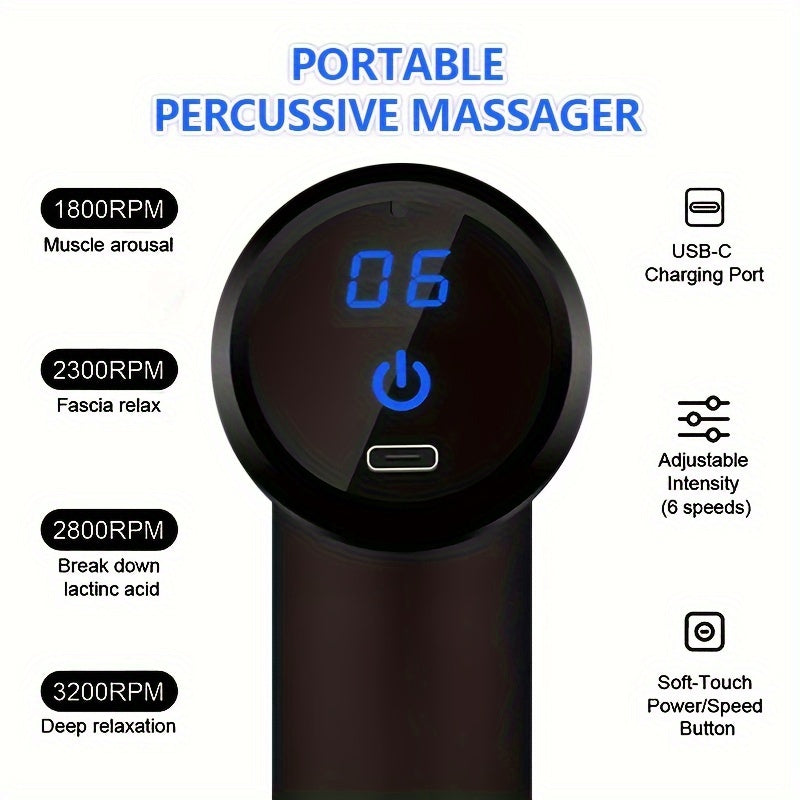 Pistola de masaje eléctrica de impacto en tejidos profundos 4 en 1, motor sin escobillas, 6 velocidades, alivio de la tensión muscular